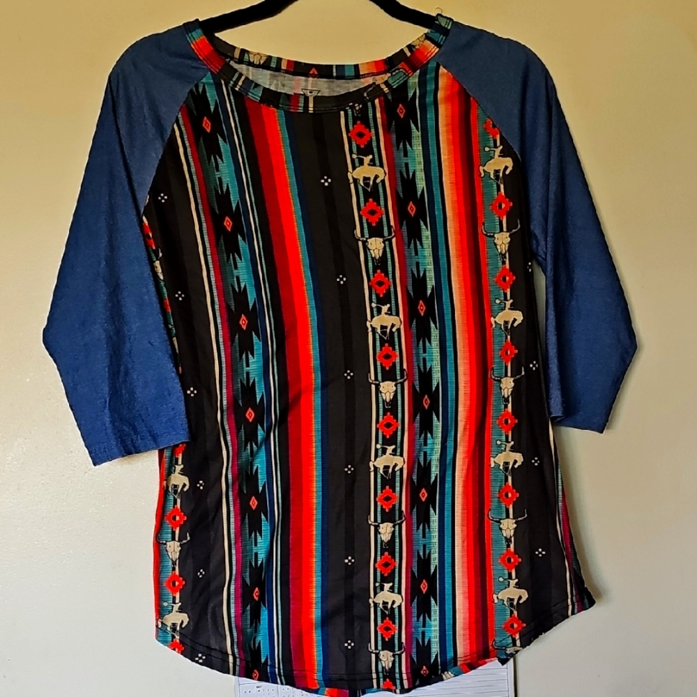 Crazy Train Blue and Red Tee. Size Med.